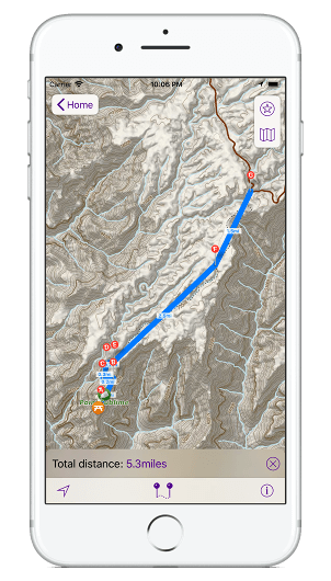Hikepack screenshot Straight Line Distance Measurement